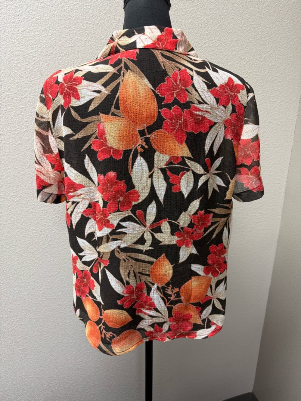 Alfred Dunner Floral Button Front Blouse Brown Orange Tropical Top Sz 12 - Picture 5 of 10